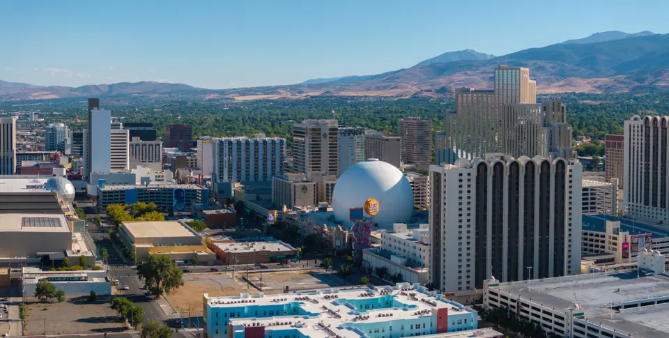 Downtown Reno casino-hotel exteriors on Virginia St (scenery)
