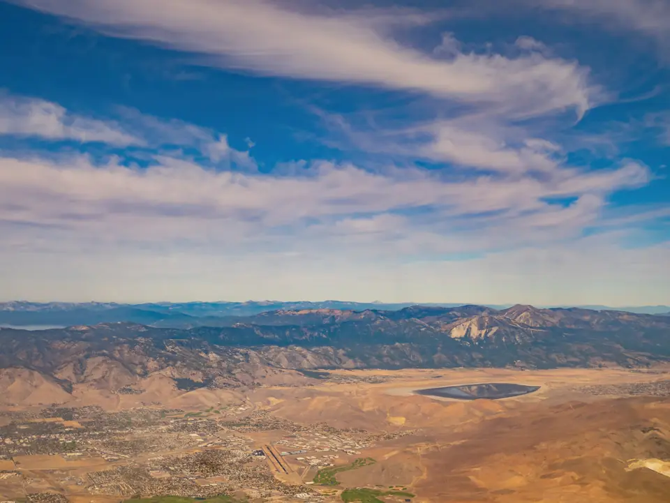 Aerial view over the Carson Valley toward the Sierra